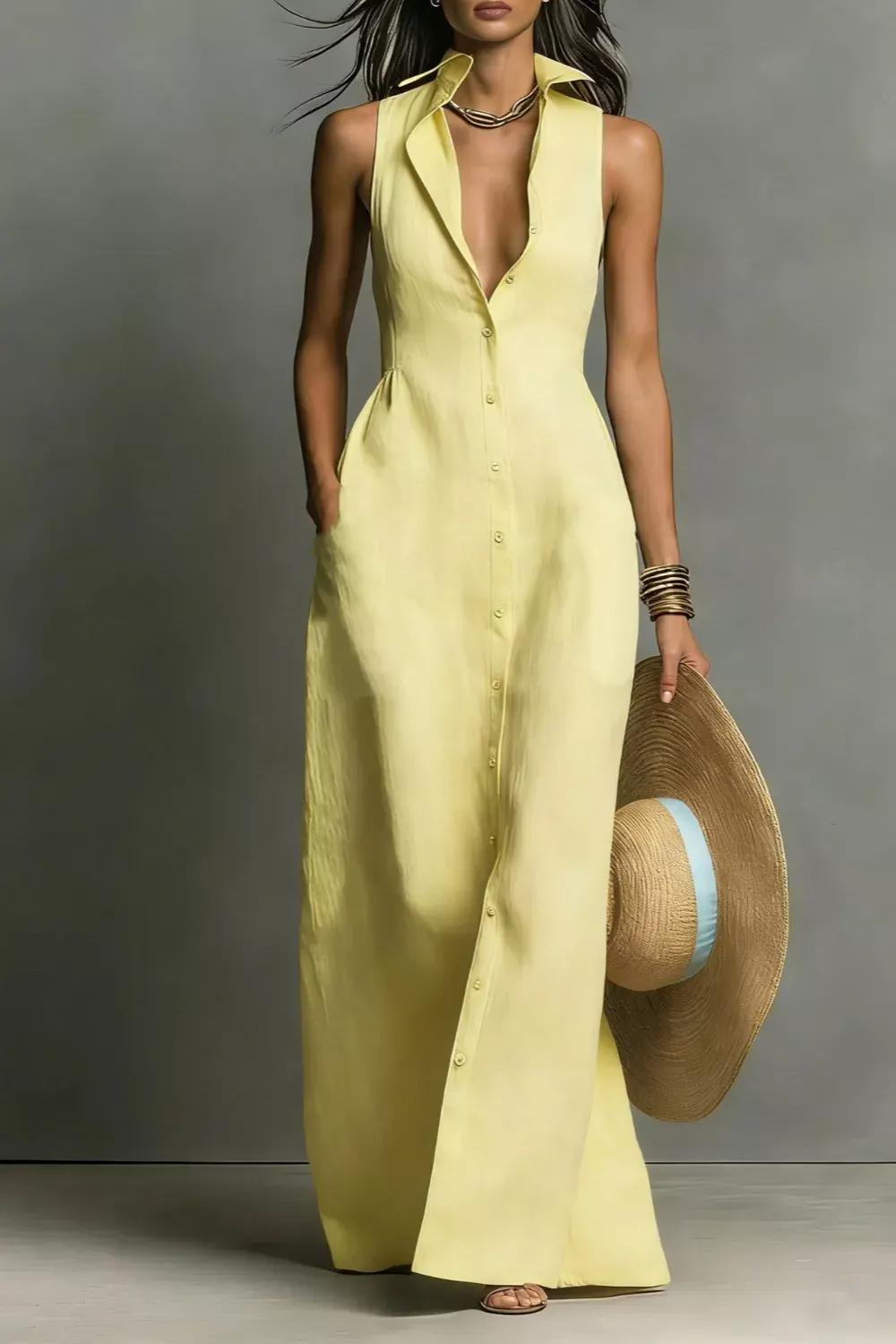 Sleeveless Button-Down Maxi Dress
