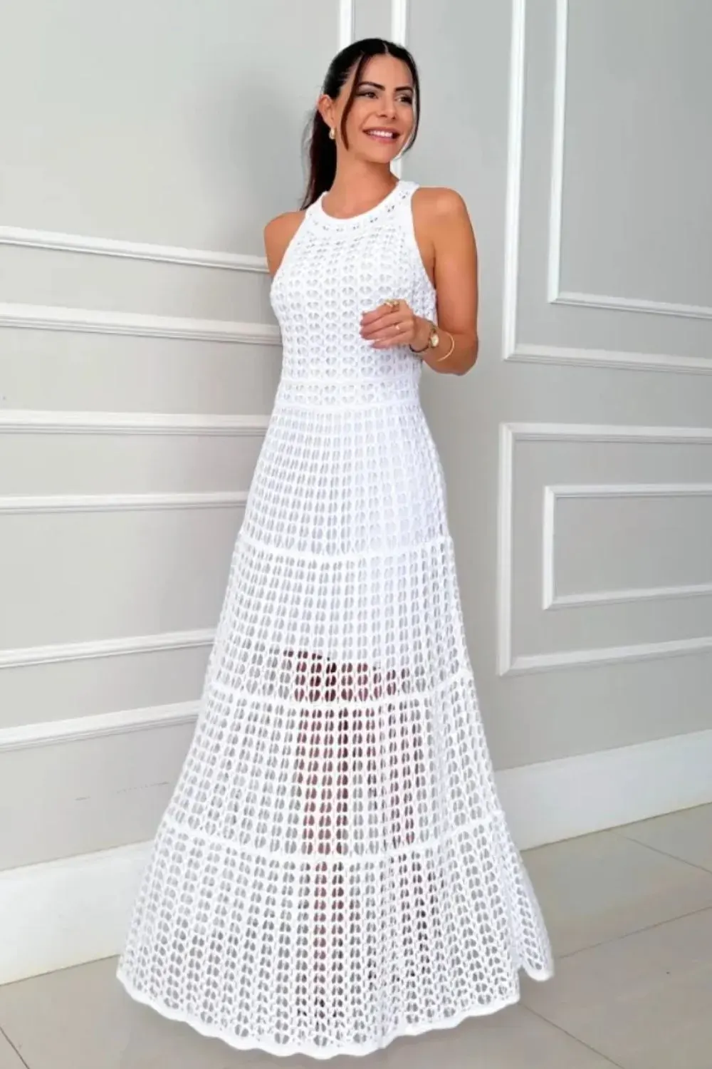 Hollowed-Out Sleeveless Maxi Dress